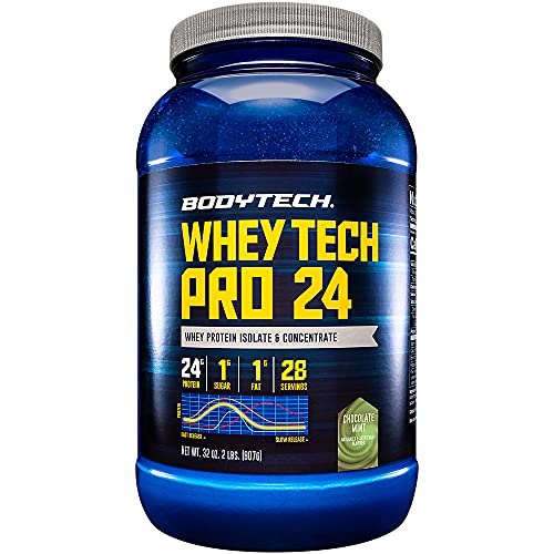 BodyTech Whey Tech Pro 24 Protein Powder Protein Enzyme Blend with BCAA's to Fuel Muscle Growth Recovery, Ideal for PostWorkout Muscle Building Chocolate Mint (2 Pound)