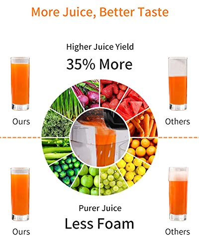 Vegetable and Fruit Masticating Juicers Extractor for Wheatgrass Tomato Leafy Greens Carrots Celery Ginger Beet Roots, Cold Press Slow Juicer Machines with Reverse Function High Juice Yield Easy Clean