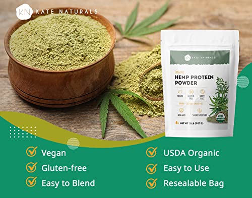 Organic Hemp Protein Powder 2lb by Kate Naturals. Delicious Gluten-Free, Vegan & Dairy-Free Non-GMO Hemp-Based Protein Powder in Resealable Bag.