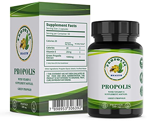 Bee Propolis Softgel 1000mg/Daily Per 2 Capsules | Brazilian Bee Propolis Extract - Immune Booster - Propolis Health - All Natural Allergy Supplement - Super Antioxidant |50 Days Supply Propolis Pills