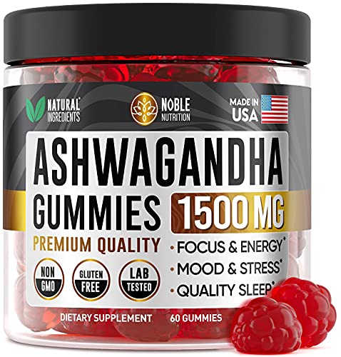 Ashwagandha Gummies by Noble Nutrition - with Organic Ashwagandha Root - Mood Boost, Immune Support, and Energy Increase Ashwagandha Supplements - 60 Gummies