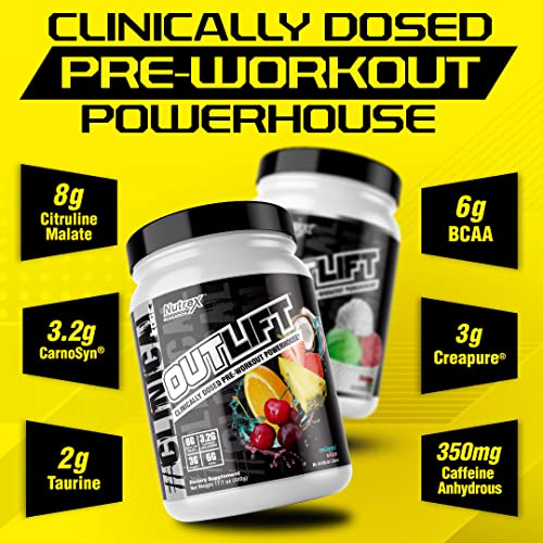 Nutrex Research Outlift Clinically Dosed Pre Workout Powder | Energy, Pumps, Citrulline, BCAA, Creatine, Beta-Alanine Preworkout Supplement for Men and Women | Gummy Bear 20 Serving