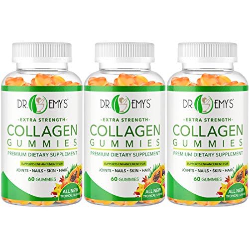 Collagen Gummies by Dr Emy's. Gummy Vitamin for Women & Men, Hair, Skin, Nails, Joint Supplement. Anti-Aging Collagen Gummy Supplements. Strengthen Hair, Skin and Nails. Gelatin-Free. 60 ct Each. (3)