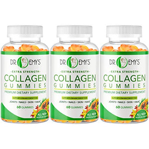 Collagen Gummies by Dr Emy's. Gummy Vitamin for Women & Men, Hair, Skin, Nails, Joint Supplement. Anti-Aging Collagen Gummy Supplements. Strengthen Hair, Skin and Nails. Gelatin-Free. 60 ct Each. (3)