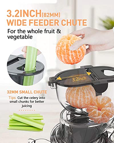 Slow Masticating Juicer, Slow Juicer with 3.2 Big Feed Chute for Whole Fruits Vegetables, Easy to Clean Cold Press Juicer Machine with 900 ml Juice Cup, Juicer Extractor BPA-Free (red)