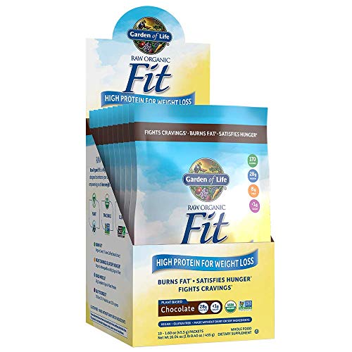 Garden of Life Raw Organic Fit Powder, Chocolate - High Protein for Weight Loss (28g) Plus Fiber & Probiotics, Non-GMO Vegan Nutritional Shake, Packets (10 Count Tray), 15 Oz