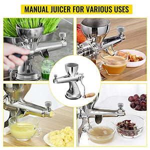 VEVOR Manual Wheatgrass Juicer Stainless Steel Hand Crank Wheatgrass Juicer Hand Wheatgrass Grinder with Suction Cup Base & Table-top Clamp Manual Juicer Extractor for Ginger Celery Apple Grape, etc.