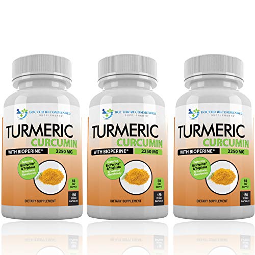 Turmeric Curcumin - 2250mg/d - 95% Curcuminoids - 180 Veggie Caps with Black Pepper Extract (Bioperine) - 750mg Capsules - Most Powerful Turmeric Supplement with Triphala (Pack of 3)