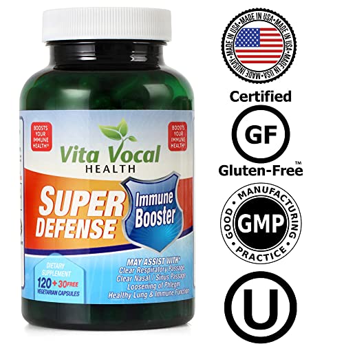 Vitavocal Immune Booster Super Defense Supplement Vitamins with Powerful Antioxidants; Echinacea, Zinc, Thyme Leaf, Ginger Root, Garlic Bulb and More – 120 + 30 Free Vegetarian Capsules