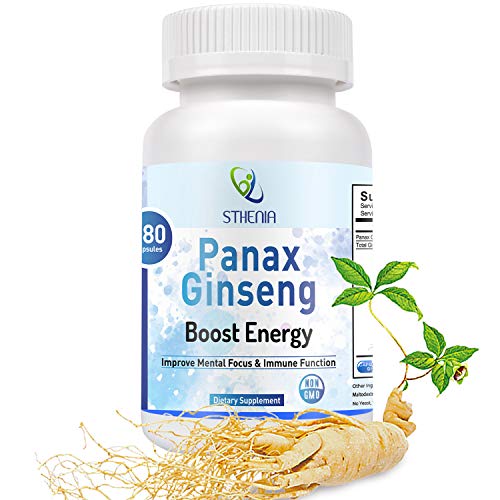 Sthenia Panax Ginseng 600 mg - 180 Capsules, Strength Root Extract Powder 10% Ginsenosides for Energy, Performance & Focus Pills for Men & Women