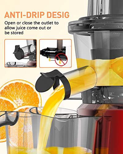 Slow Masticating Juicer, Slow Juicer with 3.2 Big Feed Chute for Whole Fruits Vegetables, Easy to Clean Cold Press Juicer Machine with 900 ml Juice Cup, Juicer Extractor BPA-Free (red)