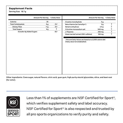 LADDER Sport Clean Pre-Workout Powder, Beta-Alanine Powder with 100mg Caffeine, Creatine, Theanine, No Artificial Sweeteners, NSF Certified for Sport (Tropical Fruit, 9.9 Ounce, 15 On The Go Packets)