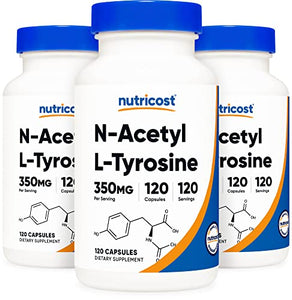 Nutricost N-Acetyl L-Tyrosine (NALT) 350mg, 120 Capsules (3 Bottles) - Gluten Free, Non-GMO