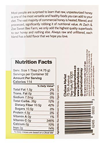 Unfiltered Raw Honey by Zach & Zoe Sweet Bee Farm – Pure Farm Raised Honey Packed with Powerful Anti-oxidants, Amino Acids, Enzymes, and Vitamins! (Lemon - 16oz)