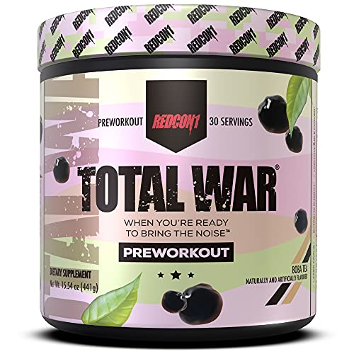 Redcon1 Total War - Pre Workout, 30 Servings, Boost Energy, Increase Endurance and Focus, Beta-Alanine, 350mg Caffeine, Citrulline Malate, Nitric Oxide Booster - Keto Friendly (Boba Tea)