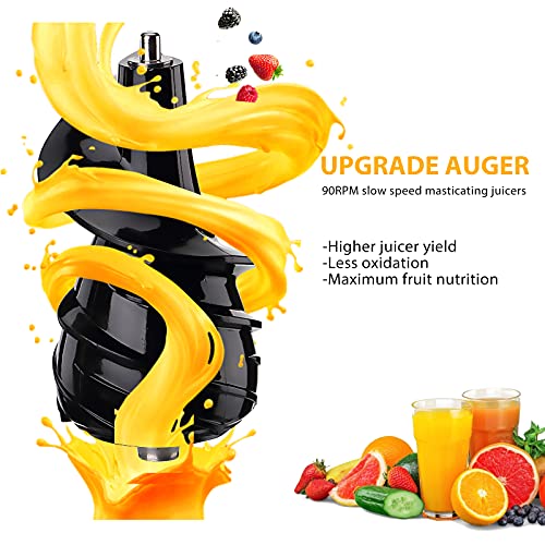 Slow Masticating Juicer, Easy Clean Juice Extractor Machine, Cold Press Juicer with Quiet Motor, Reverse Function, High Yield, Wide Feed Chute, 2 Juice Cup 1 Brush for Vegetables and Fruits Use