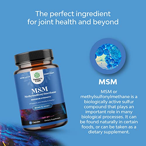Pure MSM Supplement Capsules  Joint Support for Increased Flexibility and Pain Relief with Anti Wrinkle, Anti Aging Collagen Boosting Pills and Antioxidant Supplement For Men and Women