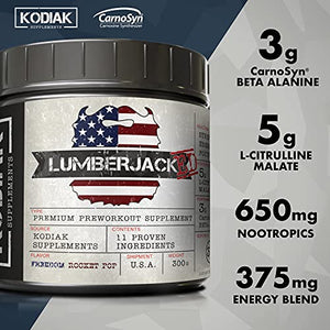 LUMBERJACKED Pre-Workout Supplement with CarnoSyn by Kodiak Supplements - 30 Servings - Better Pumps, Strength, Energy, and Focus - No Crash (Freedom Rocket)