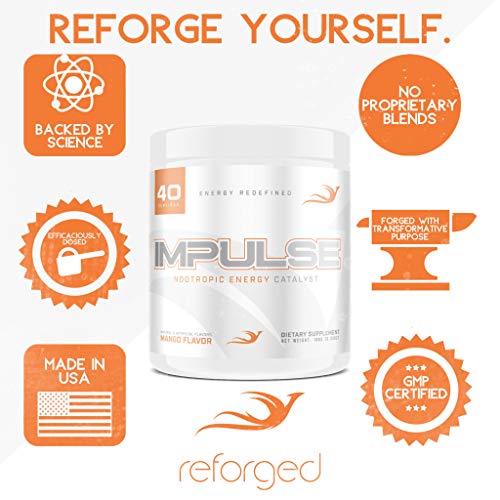 Reforged Impulse ─ Nootropic Energy Drink ─ Cognitive Enhancer and Energy Booster ─ W/CDP-Choline, Huperzine A, N-Acetyl L-Tyrosine, Caffeine ─ Mango, 40 Servings
