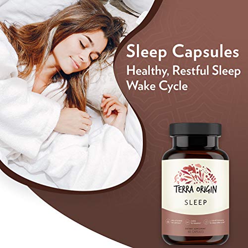 Terra Origin Healthy Sleep Capsules, 60 Servings, with Melatonin, GABA, L-tryptophan, Valerian, Passionflower, Chamomile and Hops for a Healthy Sleep-wake Cycle