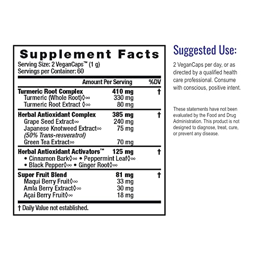HealthForce SuperFoods Antioxidant Extreme - 120 VeganCaps - All-Natural Turmeric Root Complex - Supports Cognitive & Immune Functions - Kosher & Gluten Free - 60 Servings
