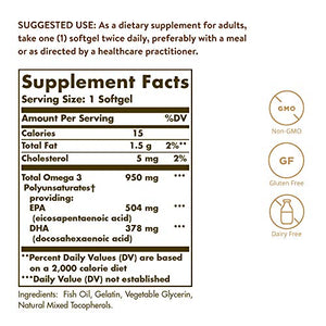 Solgar Triple Strength Omega-3 950 mg, 100 Softgels - Supports Cardiovascular, Joint & Skin Health - Heart Healthy Supplement - Essential Fatty Acids - Non GMO, Gluten Free, Dairy Free - 100 Servings