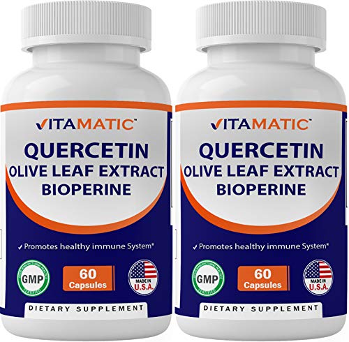 2 Pack - Vitamatic Quercetin, Olive Leaf Extract, with Bioperine for Greater Absorption, 910mg, 60 Capsules (Total 120 Capsules)