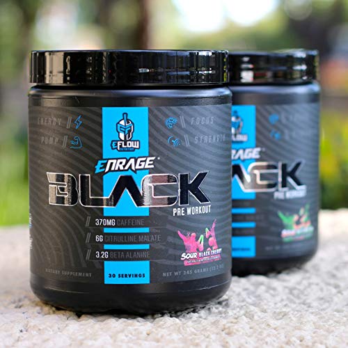 eFlow Nutrition Enrage Black High Stimulant Pre Workout Supplement - Preworkout Powder to Boost Energy, Pumps and Strength - 3 Flavors - 30 Servings - (Sour Watermelon)