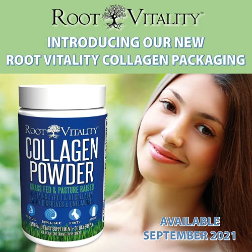 Root Vitality Collagen Powder, Collagen Peptides, Grass Fed, Premium Quality Collagen Protein, Pasture Raised, Easily Dissolves, Keto & Paleo Friendly, Non-GMO, 300 Grams