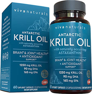 Krill Oil Supplement 1250mg - Antarctic Krill Oil Omega 3 Providing Astaxanthin, DHA and EPA, Joint Support and Brain Supplement with No Fishy Aftertaste (60 Capsules)
