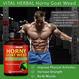 7 in 1 Ultra Horny Goat Weed with Panax Ginseng Capsules 9350 mg - Maximum Strength with Ashwagandha Tribulus Maca Root Enhance Energy Stamina for Men Women 1 Bottle - 3 Month Supply