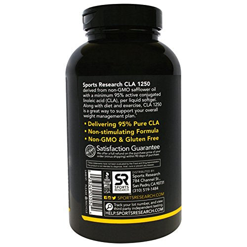 Sports Research CLA 1250, Max Potency, 1,250 mg, 180 Softgels