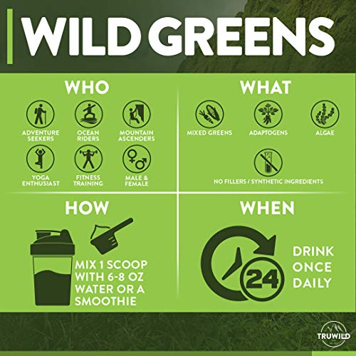 TRUWILD Wild Greens Certified Organic Green Superfood Adaptogen Powder - 22+ Amazing Organic Foods - Reishi, Ashwagandha, Maca, Moringa, Wheatgrass, Bitter Melon - Immune Support & Natural Flavor