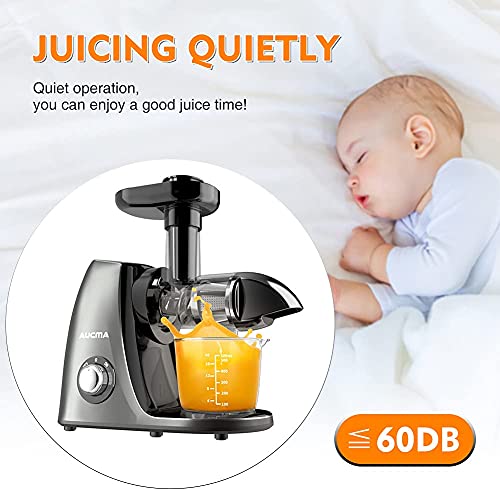 Aucma Juicer Machine,Slow Juicer Extractor,Cold Press Juicer with Quiet Motor and Reverse Function,Masticating Juicer Machine with Brush Recipes,for High Nutrient Fruit Vegetable Juice (Gray)