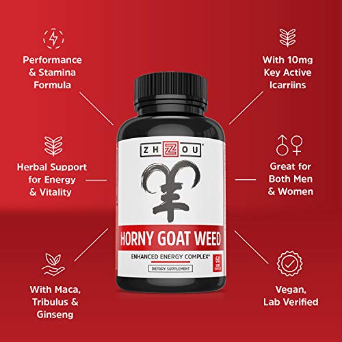 Zhou Premium Horny Goat Weed Extract with Maca & Tribulus | Enhanced Energy Complex for Men & Women | 30 Servings, 60 Veggie Capsules