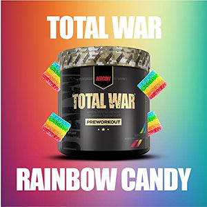 Redcon1 Total War Preworkout - 30 Servings, Boost Energy, Increase Endurance and Focus, Beta-Alanine, 350mg Caffeine, Citrulline Malate, Nitric Oxide Booster - Keto Friendly (Rainbow Candy)