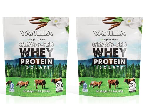 Vanilla Whey Protein Powder - Grass Fed Whey Isolate + Real Sugar & Vanilla Flavor - Perfect for Shakes, Smoothies, Drinks, Cooking & Baking - Non GMO & Gluten Free - 5 lb