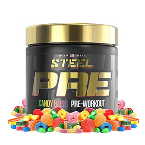 Steel Supplements PRE-Workout| Clean Energy | Intense Focus | PH Balanced Creatine | Antioxidant | Increased Pump | 30 Servings (Candy Bliss)