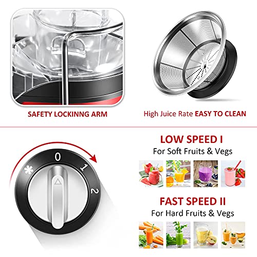 110V Juicer Machines Vegetable and Fruit, Red Centrifugal juicers Best Sellers Easy to Clean with Brush, Juice Extractor Machine with Wide Mouth Feed Chute, Multi Speed Control