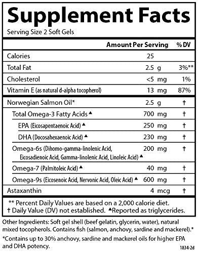 Carlson - Salmon Oil Complete, 700 mg Omega-3s + Astaxanthin, Norwegian, Heart, Brain & Joint Health, 120+60 Softgels