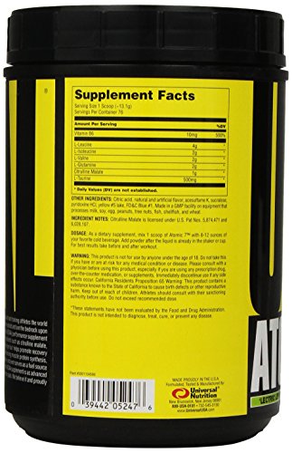 Universal Nutrition - Atomic 7 Enhanced BCAA Supplement - 8g BCAA with 2g Glutamine, 1g Citrulline Malate, 500mg L-Taurine - 'lectric Lemon Lime - 70 Servings