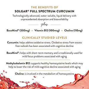 Solgar Full Spectrum Curcumin Brain Works, 90 Licaps - Support Memory Recall, Focus, Cognitive Function - Antioxidant Support - Curcumin, BacoMind, Choline, Vitamin B12 - Non-GMO, Vegan - 30 Servings