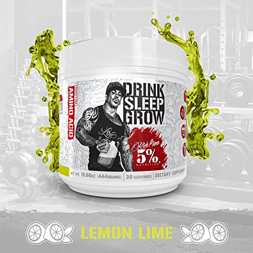 Rich Piana 5% Nutrition Drink Sleep Grow | Nighttime Muscle Builder, BCAA Post Workout Recovery Drink | Aminos, EAAs, Glutamine, GABA, Mucuna Pruriens, Joint Support | 15.66 oz (Lemon Lime)