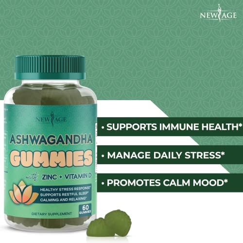 Ashwagandha Gummies by NEW AGE – with Vitamin D & Zinc - Supports Healthy Stress Response - Vegetarian – Vegan – Non-GMO – Gluten-Free – Dairy-Free – Gelatin-Free -120 Count - 2-Pack