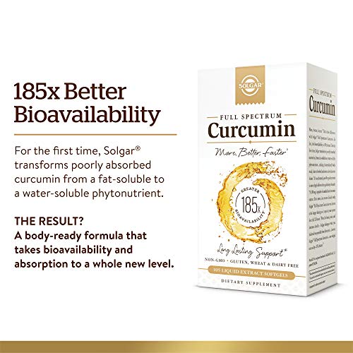 Solgar Full Spectrum Curcumin Liquid Extract, 105 Softgels - Faster Absorption - Brain, Joint & Immune Health - Long Lasting Support - Non GMO, Gluten Free, Dairy Free - 105 Servings