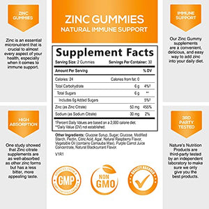 Zinc Gummies for Kids and Adults 50mg Extra Strength Immune Support - Vegan and Non-GMO - Great Tasting Natural Flavored Gummy Supplement - Best Zinc Vitamin for Men, Women and Children - 60 Gummies