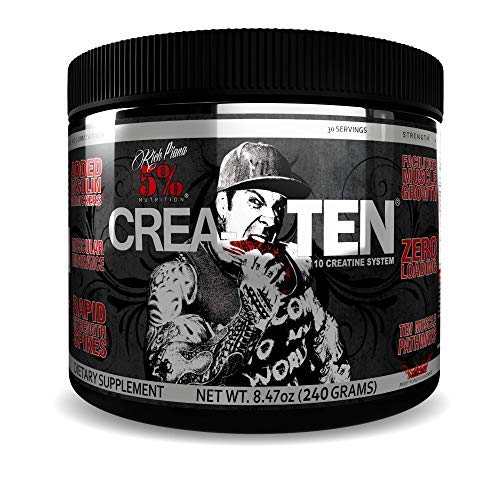 Rich Piana 5% Nutrition CreaTEN 10 Creatine System w/Micronized Creatine Monohydrate & MagnaPower - Enhance Muscle Growth, Strength, Endurance, Pump, Recovery 8.47 oz, 30 Servings (Fruit Punch)