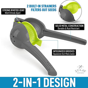 Zulay Metal Lemon Lime Squeezer - Manual Citrus Press Juicer (Gray and Lime Punch)