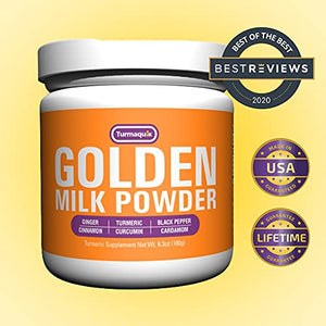 Organic Golden Milk Turmeric Powder Mix (180 Servings) + Superfood Blend of Ginger, Black Pepper, Curcumin, Cinnamon, Cardamom - Anti Inflammatory, Non-GMO, Vegan, Keto, Ayurvedic - Turmaquik
