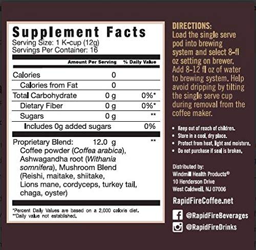 Rapidfire Immune Premium Brew Coffee with Immune Boosting Mushrooms and Ashwagandha, 16 Count